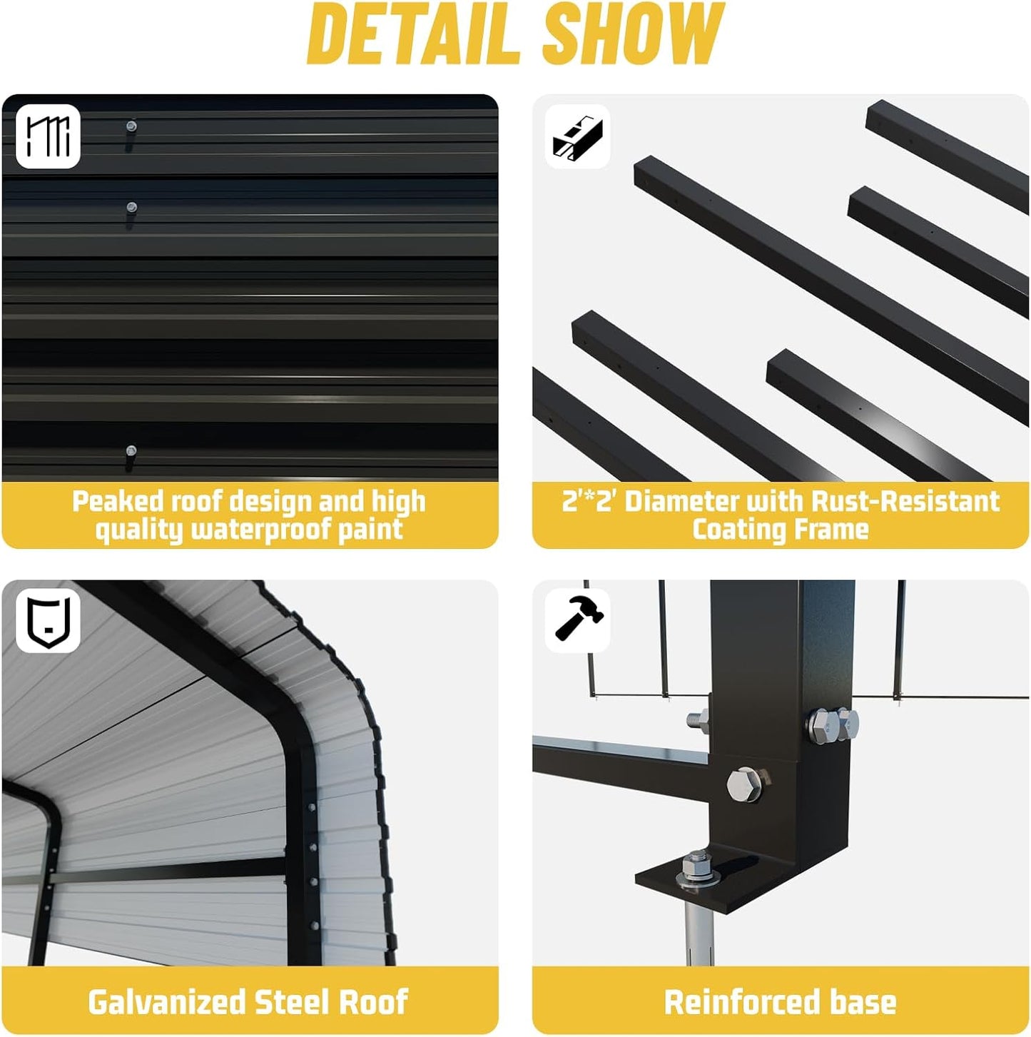 Metal Carport 13 * 20 FT with Enhanced Base Heavy Duty Garage with Galvanized Steel Roof Multi-Use Shelter Outdoor for Car, Pickup, Boat and Tractors