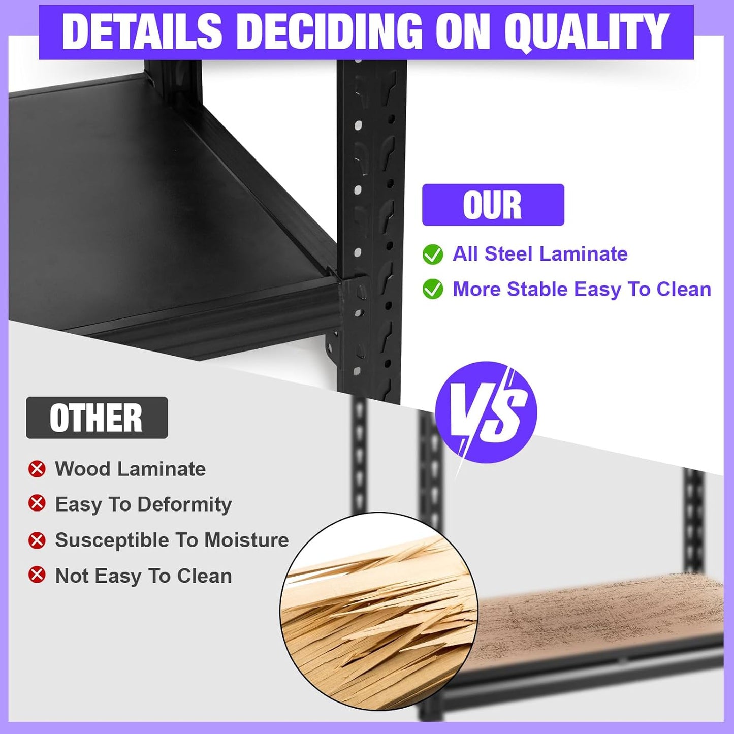 Metal Garage Shelving Unit, Heavy Duty 4-Tier Adjustable Storage Rack, 6000 LBS Loads Industrial Utility Shelves for Garages, Warehouses, Kitchen, Black, 63" W x 24" D x 63" H