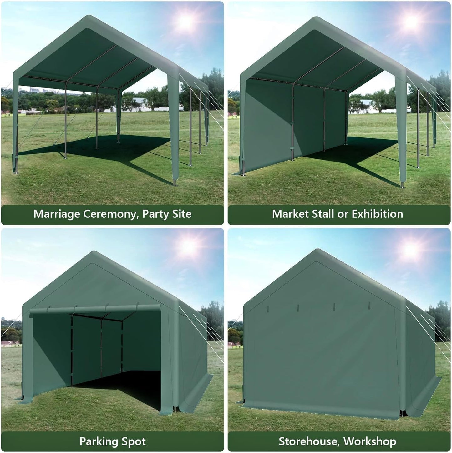 10x20ft Heavy Duty Carport with Removable Sidewalls,All Weather Carport Garage Party Tent Large Outdoor Canopy Storage Shed for Auto,Truck,Boat,Party (Green)