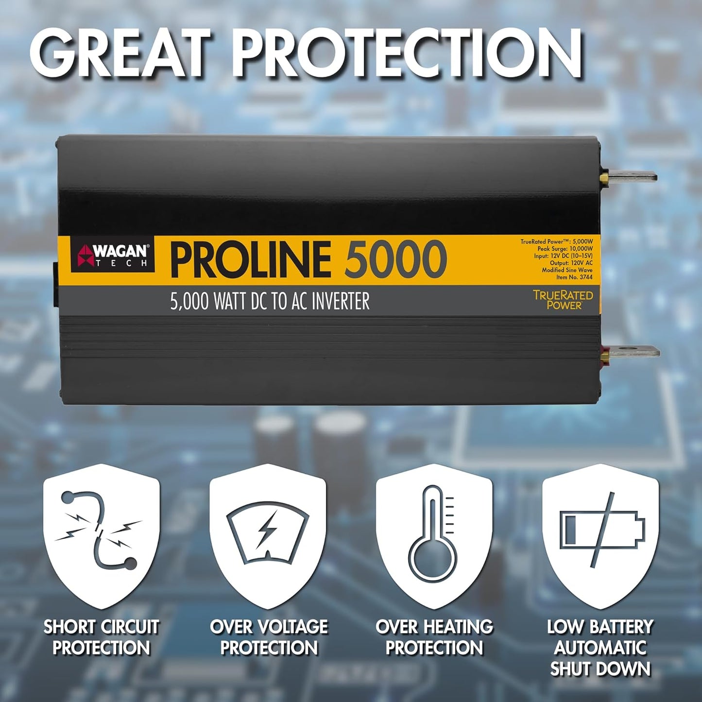 Wagan EL3744 12V 5000 Watt Power Inverter with Remote Control, 10000 Watt Surge Peak Proline Power Converter for Home RV Camping Van Life Off Grid