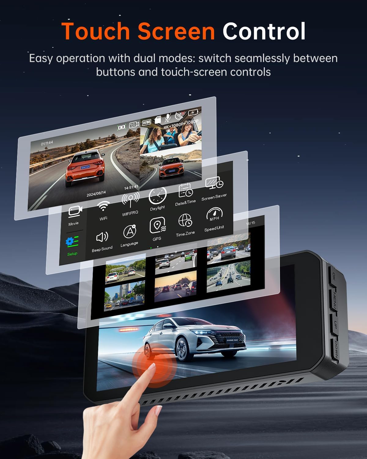 R39 Dash Cam Front and Rear,Dash Cam 3 Channel 5K with Built-in GPS & 5G WiFi.UHD 4K+1K+1K Triple Car Camera, 3.99" IPS Touch Screen, 64GB Card, Front, 24/7 Parking Monitoring for Dash Camera