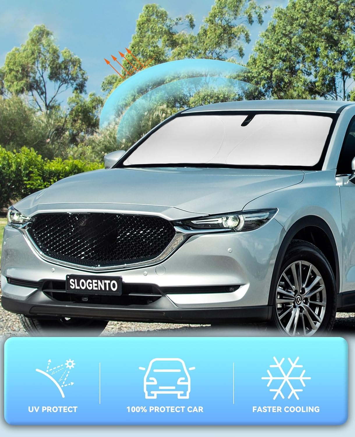 Sun Shade Sunshade Windshield Cover for Mazda CX5 CX-5 2017-2024 2025 Fit CX5 Sport, Touring, Grand Touring, 4 Door Crossover Sun Visor Front Double-Layer Window Shade Keep Car Cool Blocks 99% UV Rays