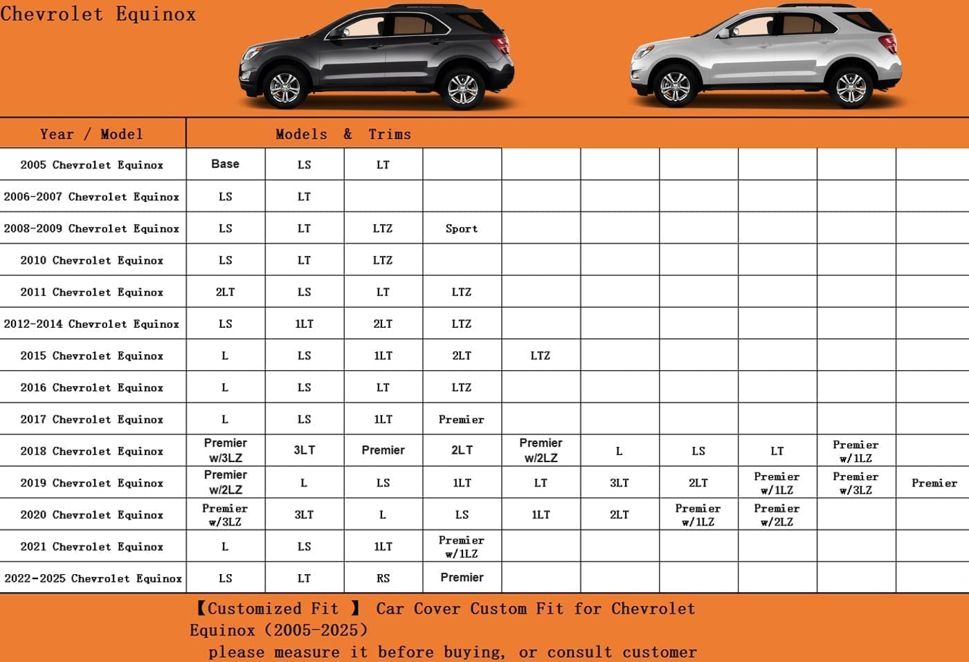 Kayme 6 Layers SUV Car Cover Custom Fit for Chevrolet Chevy Equinox (2005-2025) Waterproof All Weather for Automobiles, Outdoor Full Cover Rain Sun UV Protection.Silver
