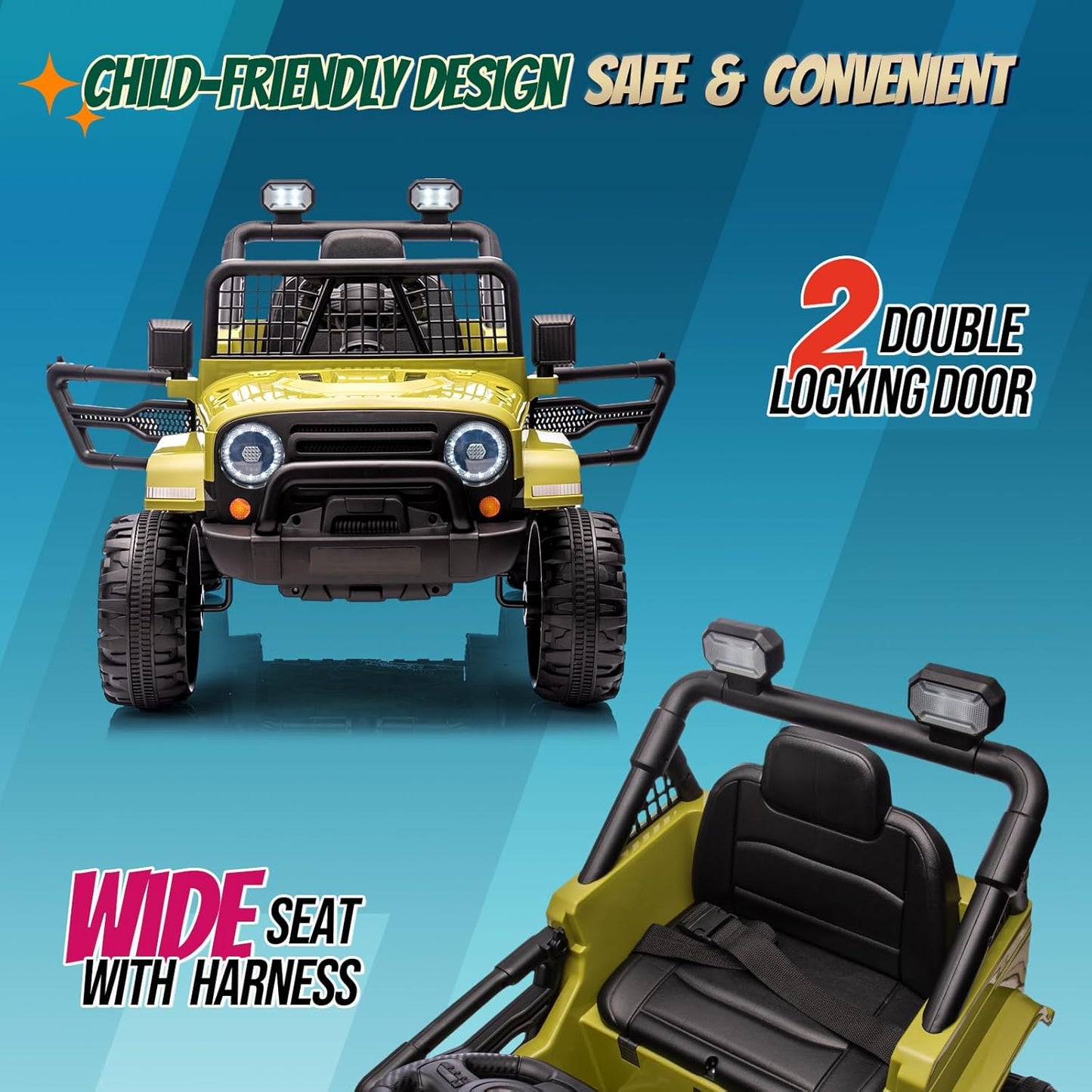 JOYMOR 12V Kids Ride on Truck with Remote Control, 4 Wheels Battery Powered Kids Car, Electric Play Car with LED Lights/Horn/Remote and Manual Control/3-5 MPH Speed/Gift for Girl Boy (Green)