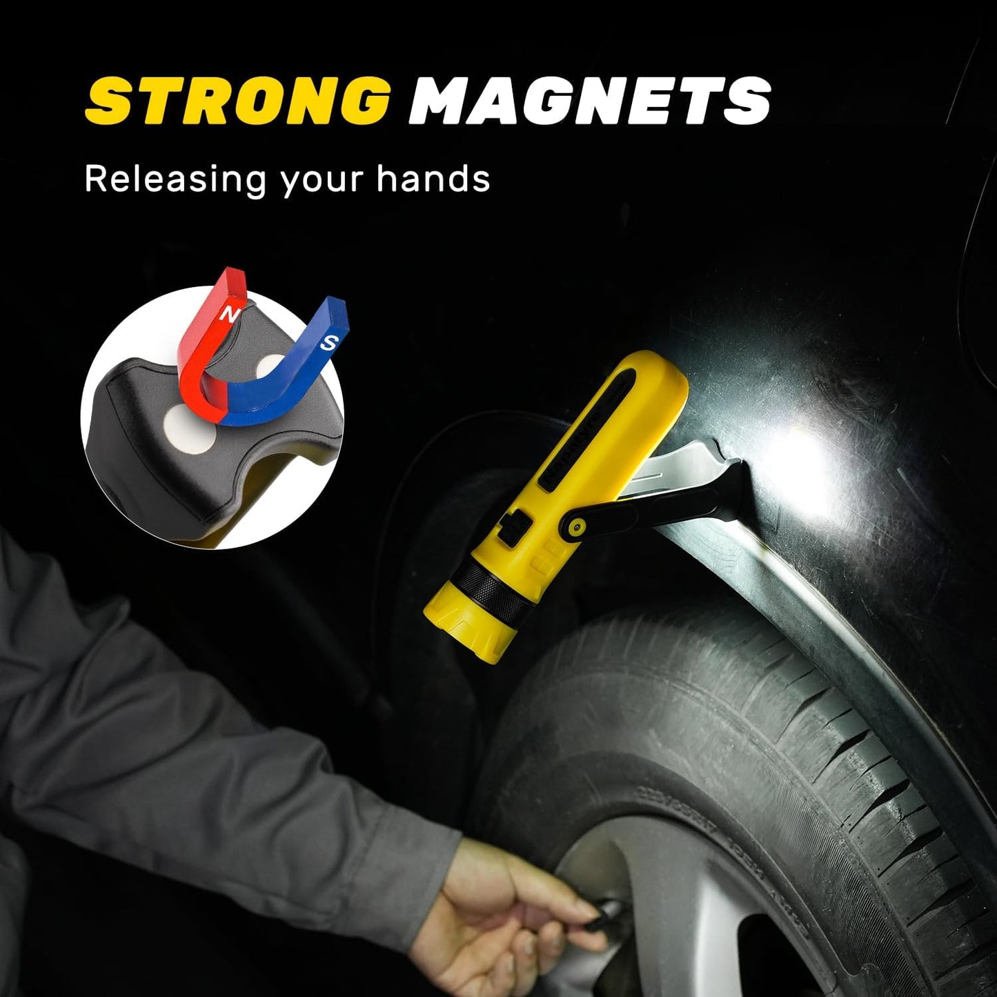 LED Rechargeable Work Light with Magnetic Base, 1800mAh Magnetic Flashlight with 300° Rotation, 3 Modes Portable Mechanic Light for Car Repair Camping Emergency (2 Pack)