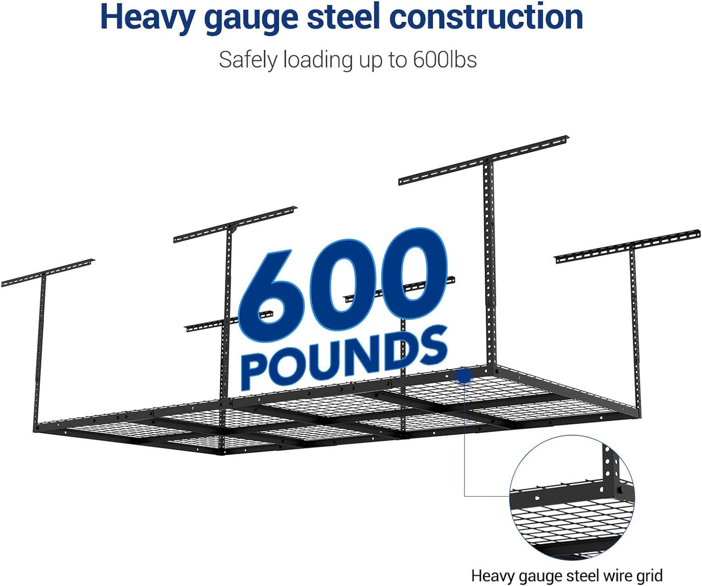 FLEXIMOUNTS 4x8 Overhead Metal Garage Storage Rack w/Hooks Adjustable Ceiling Storage Rack, 96" Length x 48" Width x 40" Height, 22''-40" Ceiling Dropdown, Black