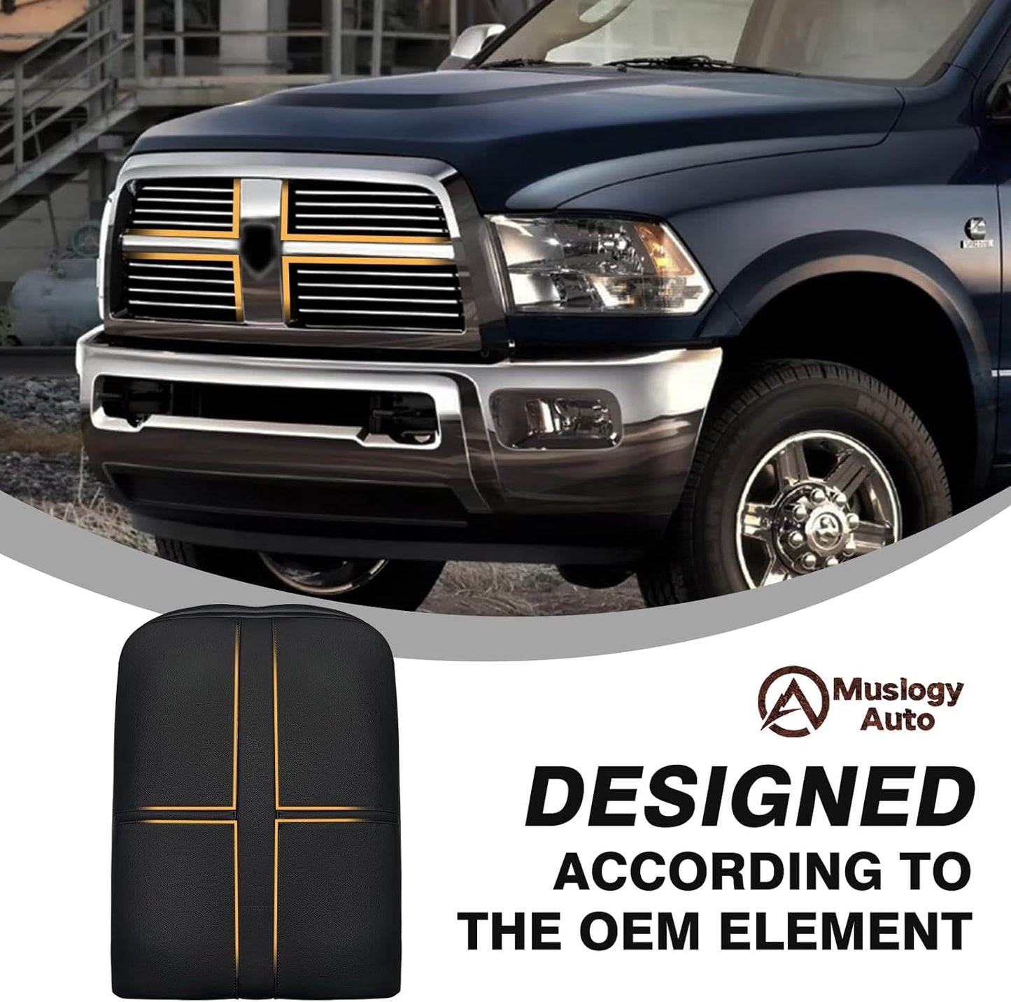 Muslogy Center Console Armrest Cover Compatible with Dodge Ram1500/2500/3500 2002-2012 Comfort Armrest Pad Arm Rest Cushion Vegan Leather Protector 1-Inch Extra Thick(Jump Seat ONLY)