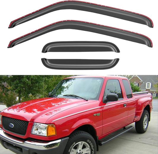 in-Channel Window Visors Rain Guards Shield for 1999-2011 Ford Ranger SuperCab, Window Vent Wind Deflectors Visors Shades for 1999-2008 Mazda B3000, 1999-2010 Mazda B4000 Extended Cab