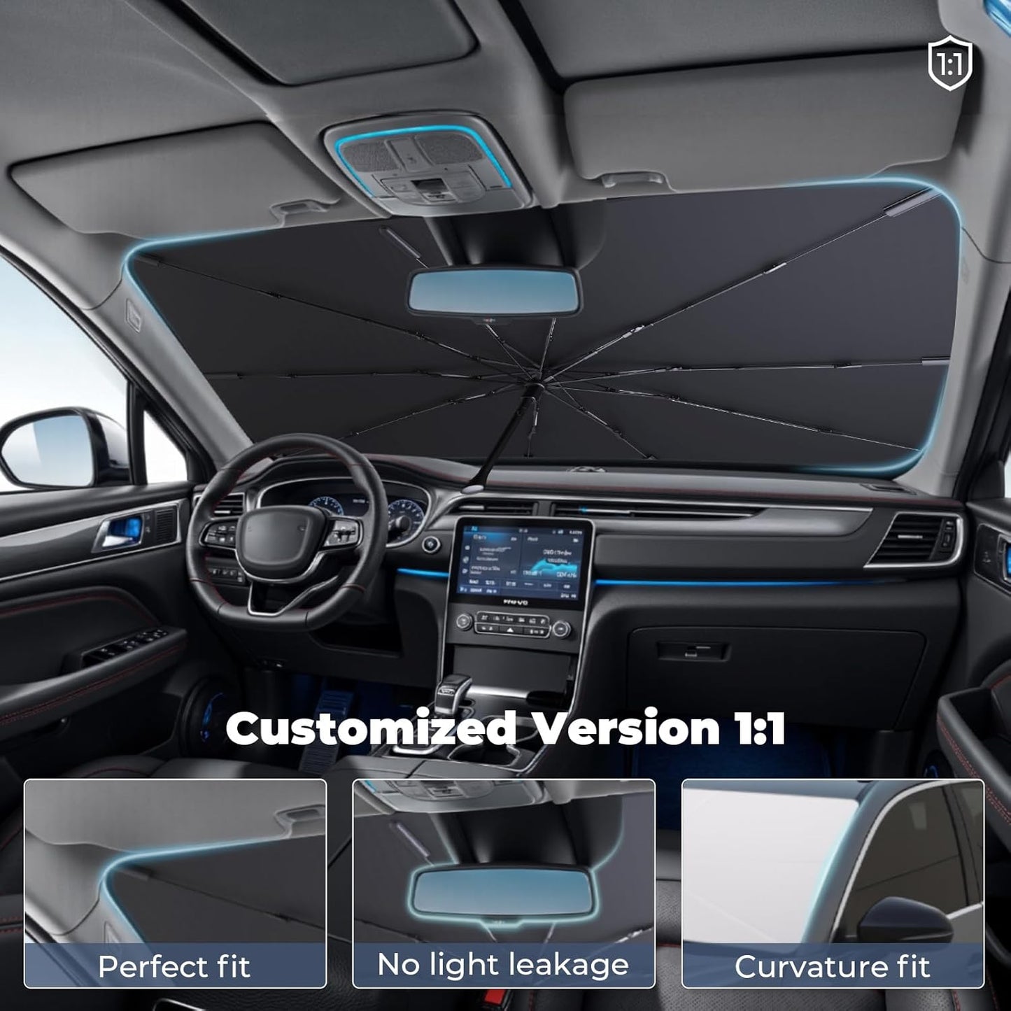 Windshield Sun Shade Umbrella for 2010-2025 Dodge RAM 2500/3500 Accessories: Custom Fit 240T Silver, Double Thickened, Foldable Window Sunshade, Ultimate 99% UV Blocking for Tradesman, Big Horn