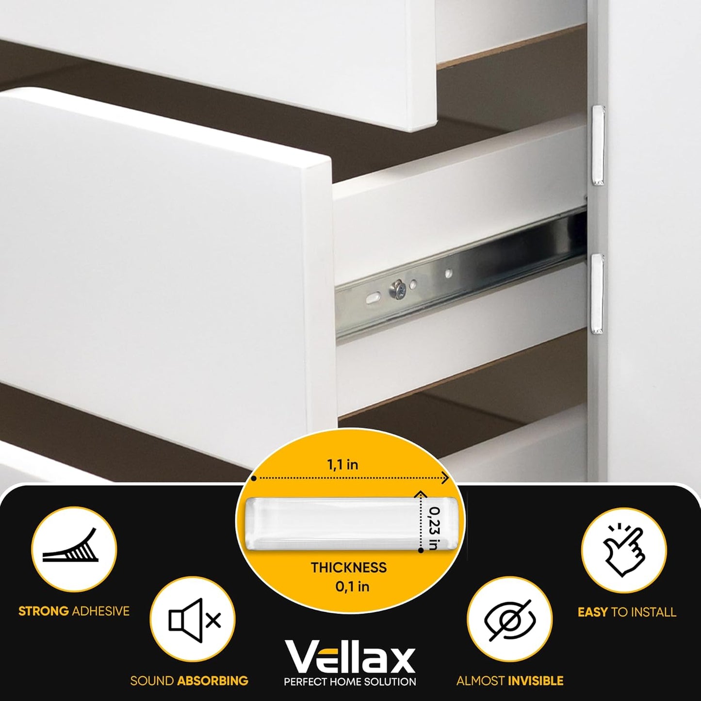 25 Door Slam Bumper Bars – Self-Adhesive Silicone Silencer Strips, Anti-Slam Noise Dampening Pads for Doors, Closets, Furniture, Soft Close Rattle Stopper, Door Protector – Vellax