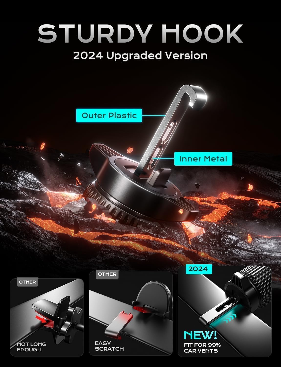 CHGeek 15W Wireless Car Charger – Auto-Clamping Qi Fast Charging Vent Mount with LED Light; Compatible with iPhone 13-16 & Samsung S22-S24 (Knight Black)