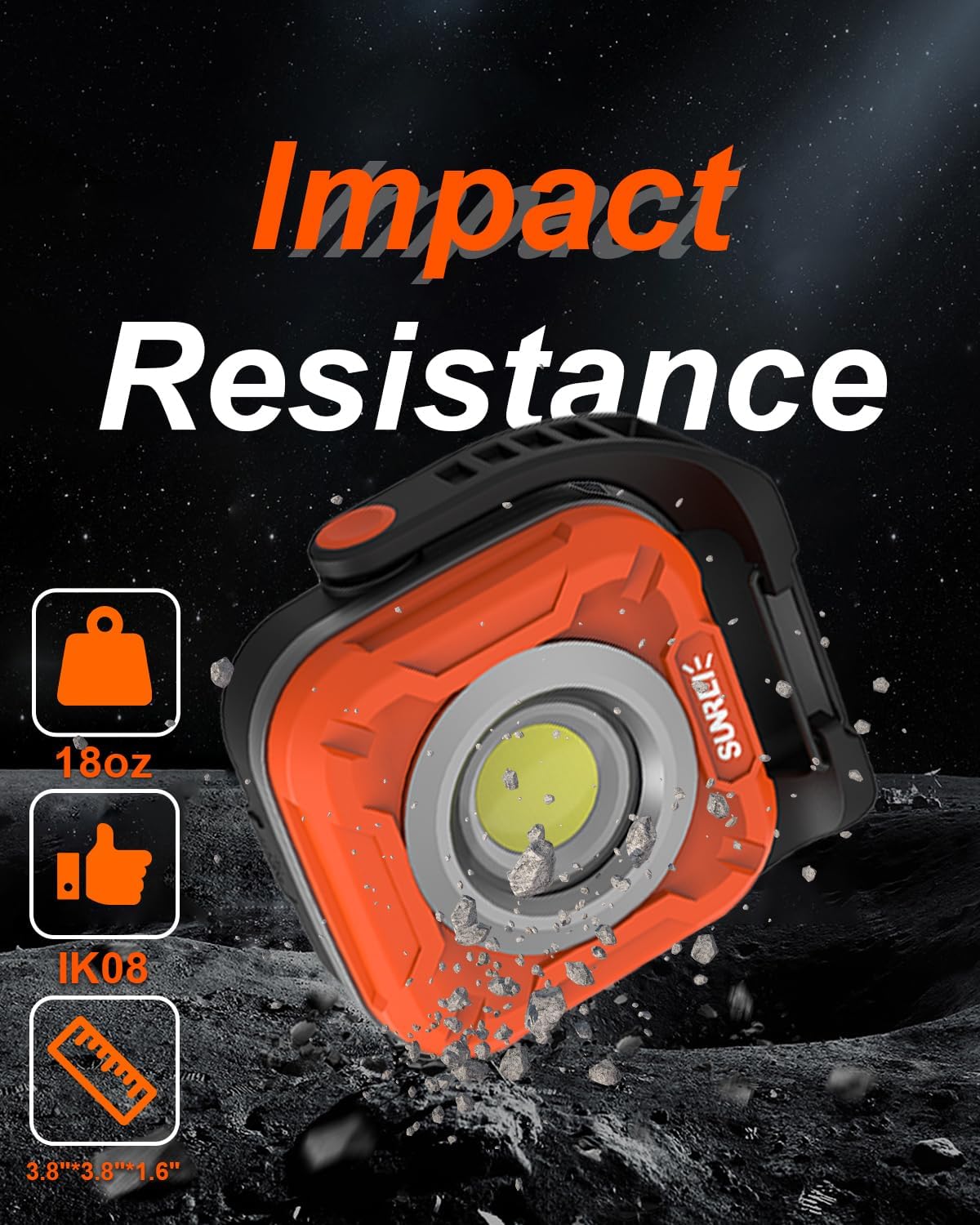 SUNREI 1300LM LED Magnetic Work Light with Stepless Dimming, 7800mAh COB Mechanic Flashlight, IPX65 Recharge Floodlight with Hook, 300° Rotate Job Site Lighting for Car Repairing, Camping, Working