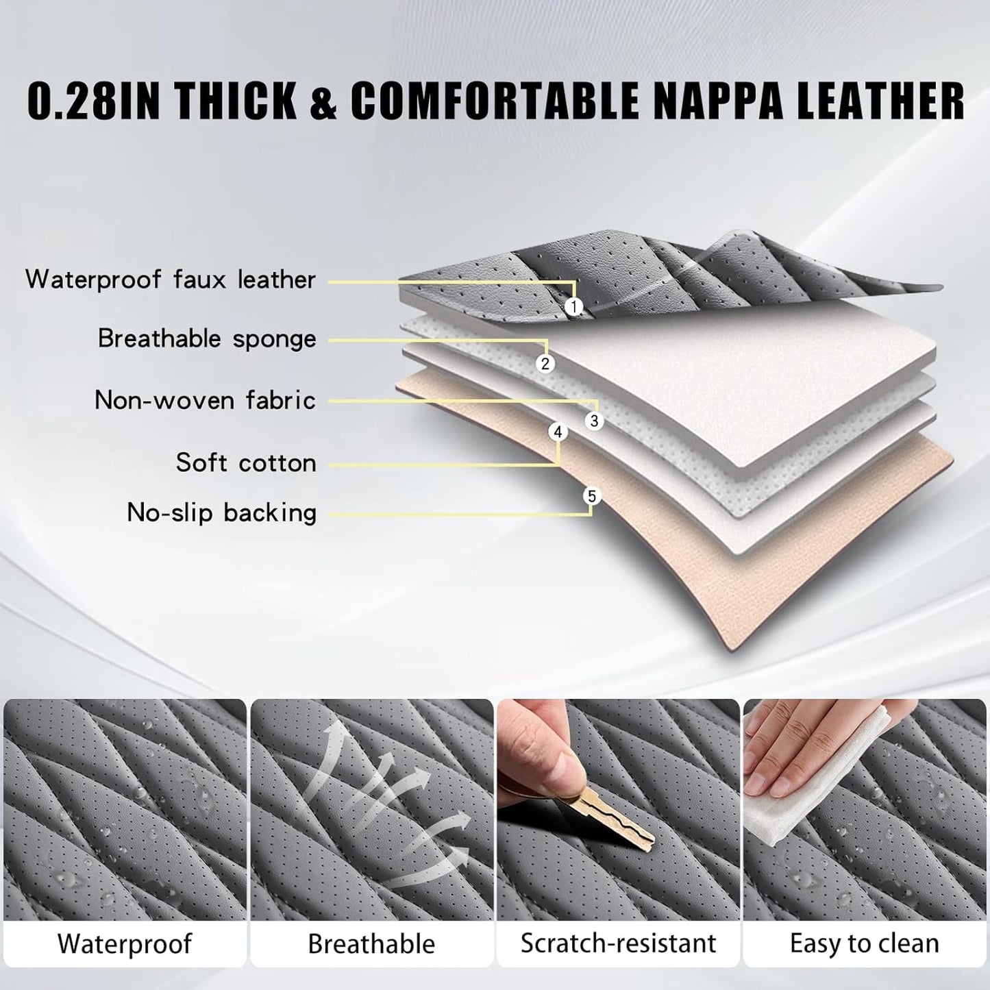 WELLDO Car Seat Covers Front Seats, Leather Seat Covers for Cars, Front Car Seat Protector Waterproof, Non-Slip Car Interior Covers Universal Automotive Seat Covers for Most Vehicle, Gray