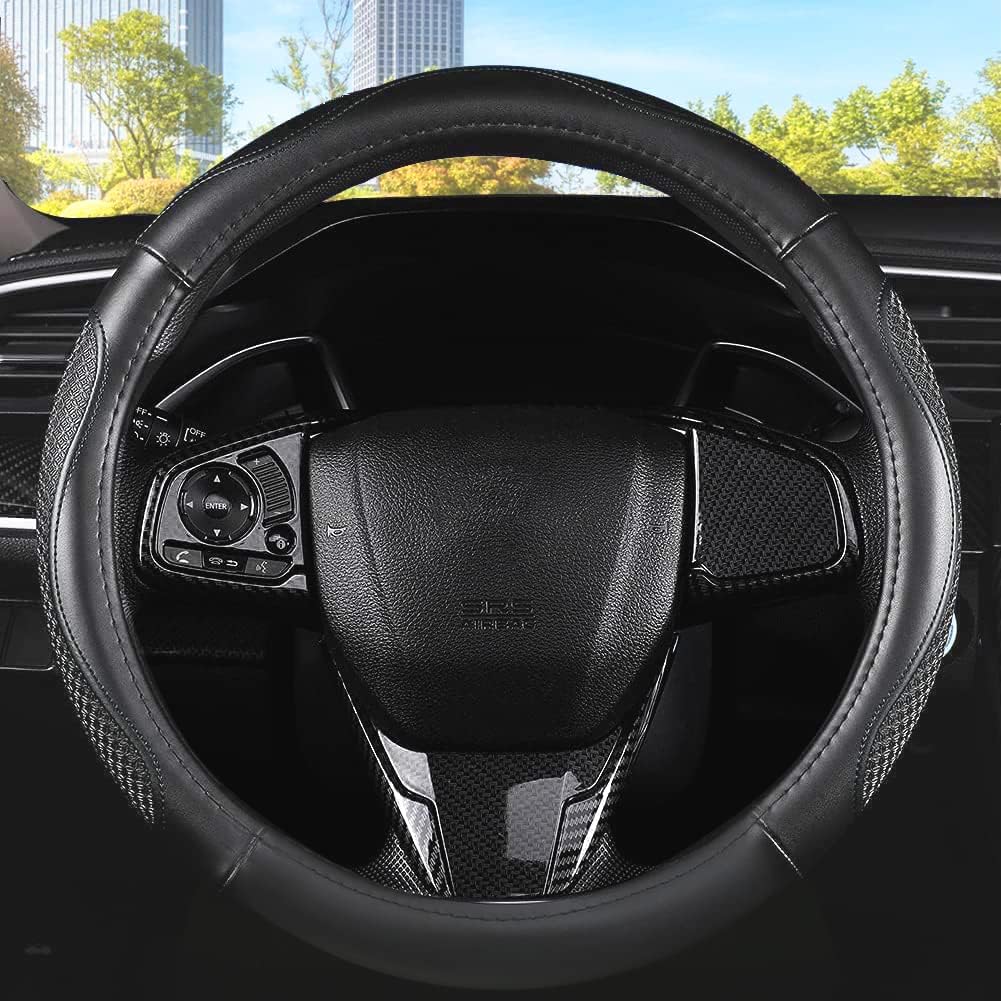 Leather Car Steering Wheel Cover 15 inch Universal Fit Microfiber Steering Wheel Cover Anti-Slip, Soft, Breathable, Full Surround Car Wheel Cover