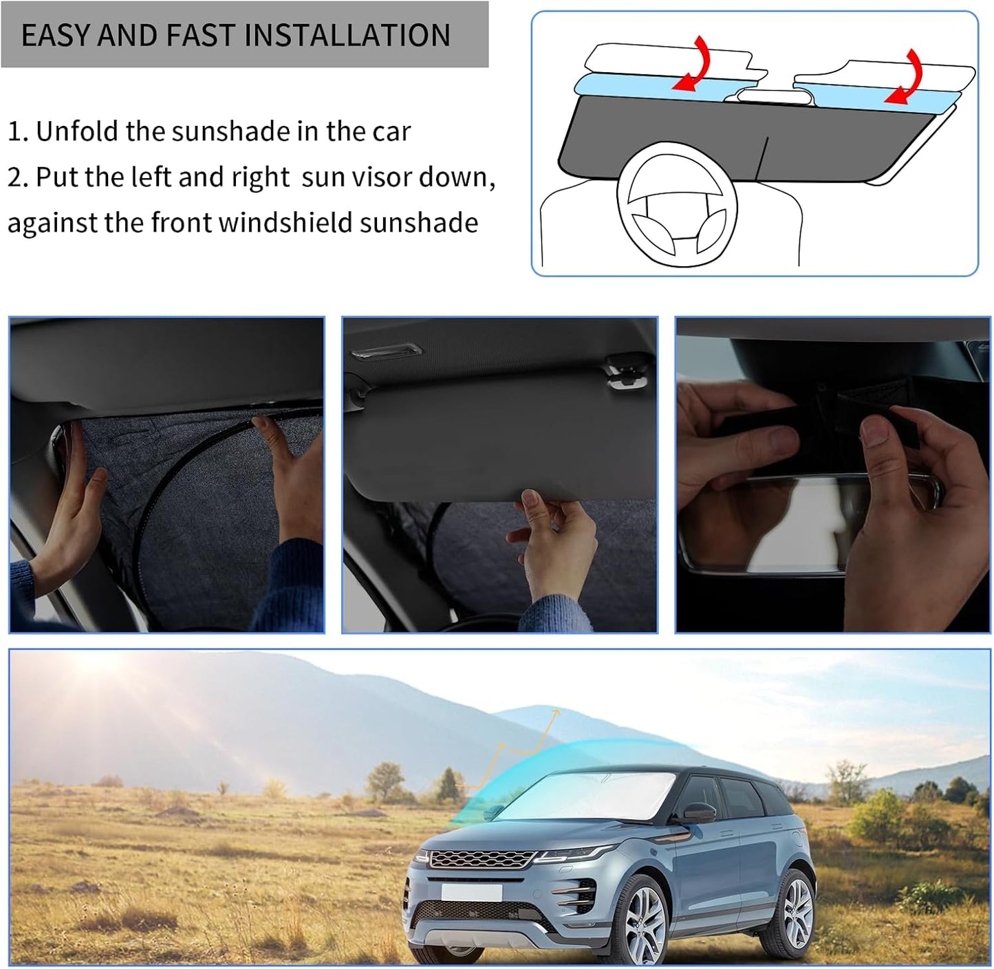 INSAUTO for Highlander Car Windshield Cover Windshield Sun Shade for Toyota Highlander 2020-2025 L LE XLE Limited Platinum Foldable Sunshade Front Window Custom Fit Vehicle Sun Protector