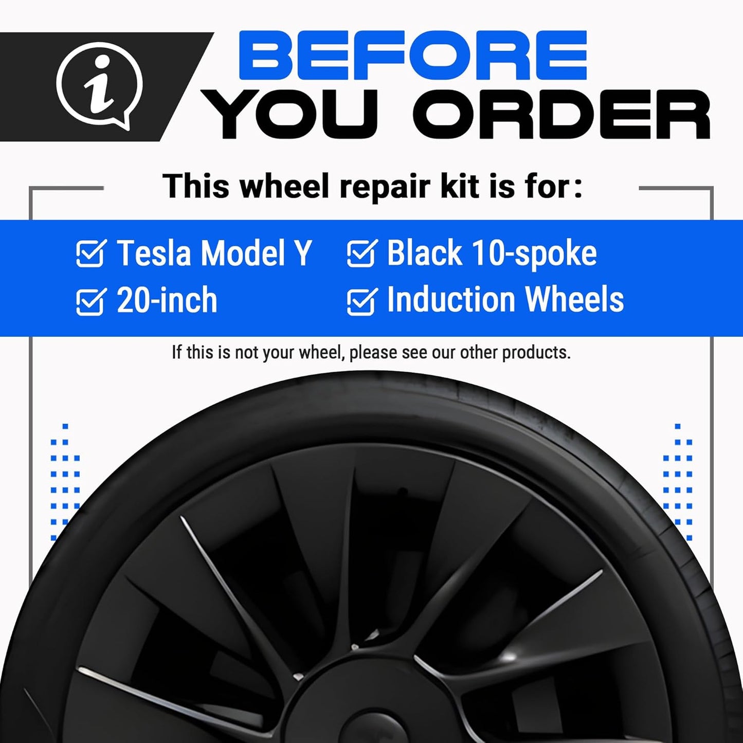 Premium Tesla Wheel Curb Rash Repair Kit for Model Y 20-inch Black Induction Rims - DIY Kit with Color-matched Touch Up Paint - Made in USA