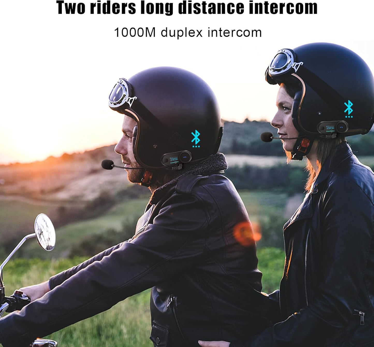 FreedConn TCOM SC Motorcycle Helmet Bluetooth Headset, Motorcycle Communication Systems with LCD Screen, CVC Noise Cancellation, Stereo Music, 3 Riders 0.5mi/800m 12Hrs Intercom, IP65, 1 Pack