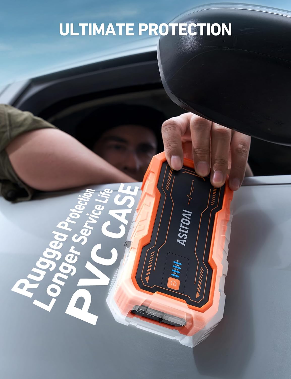 AstroAI S8 Pro Car Battery Jump Starter, 3000A Peak Jump Starter Battery Pack for Up to 9.0L Gas & 7.0L Diesel Engines, 12V Portable Jumper Box with 3 Modes Flashlight and Jumper Cables，Orange