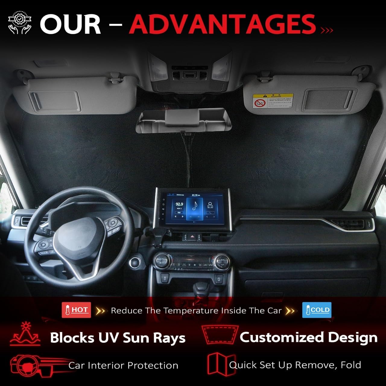 KAYZT Windshield Sun Shade for Toyota RAV4 2019-2025 RAV-4 Foldable Sunshade SUV Front Window Custom Fit Accessories