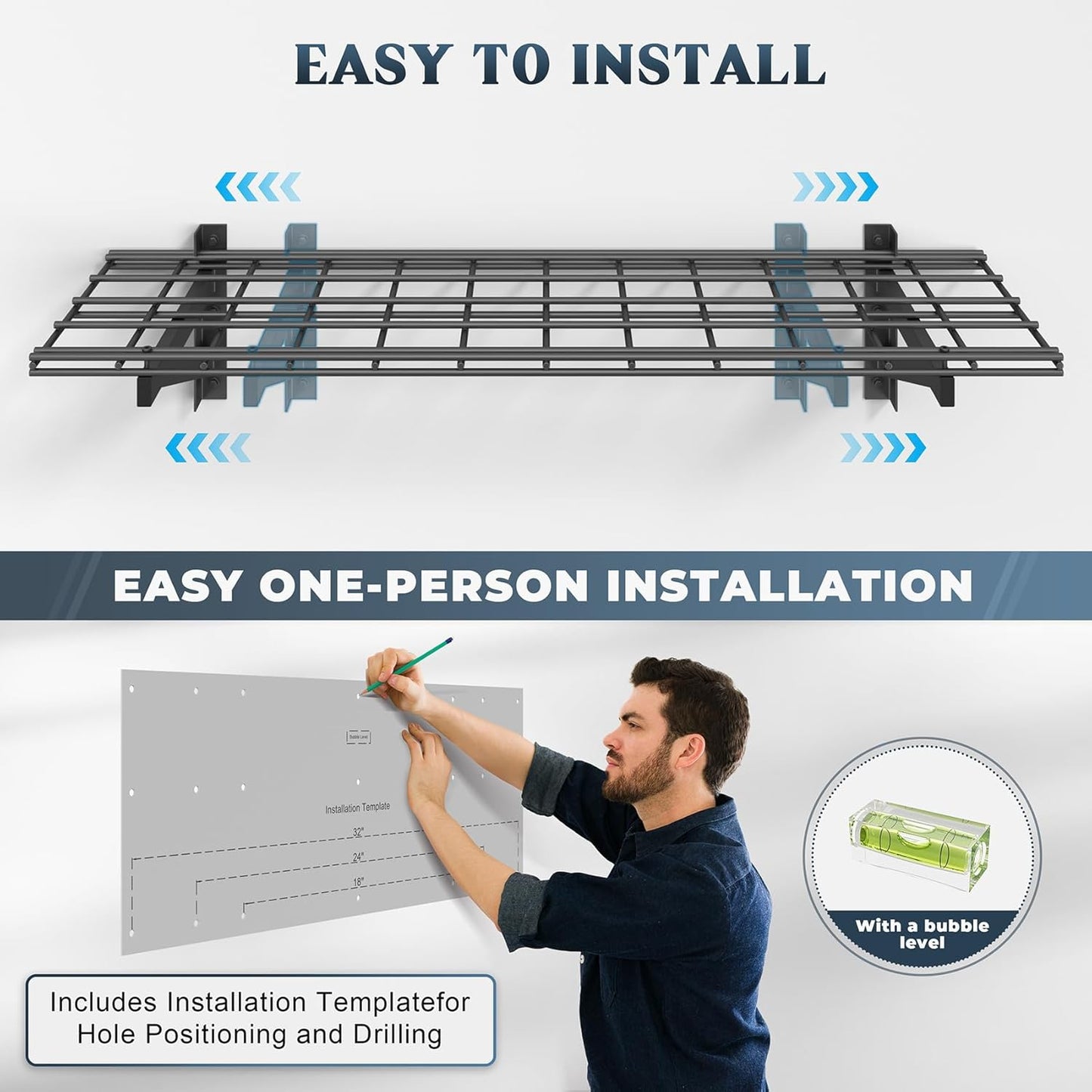 2 Pack Heavy Duty Garage Wall Shelving Set (1x4ft), Wall Mounted Garage Shelves 500lbs Capacity, 12"x48" Shelf Storage Rack Floating Shelves, Black