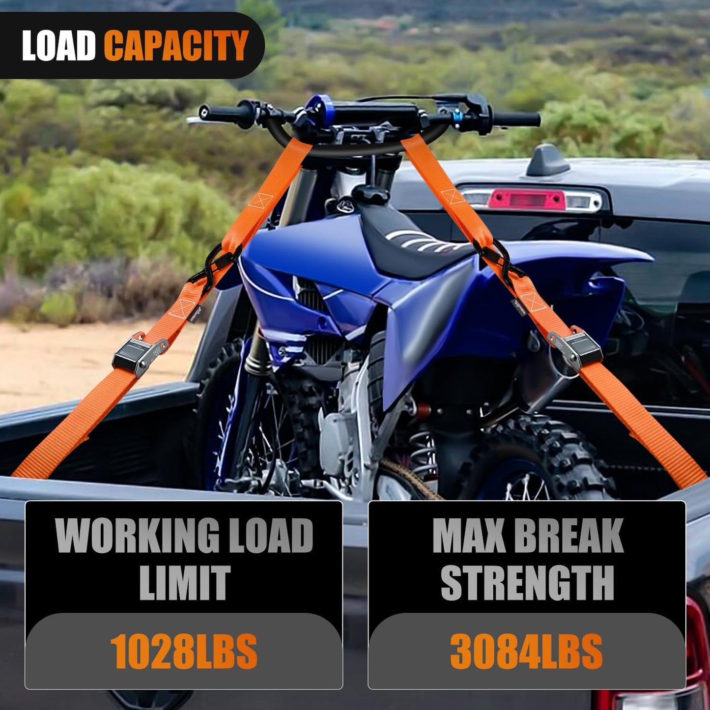 Nilight Motorcycle Tie Down Straps 1.5”×8’ Heavy Duty Cambuckle with Soft Loops Safety S-Hooks 3084Lbs Break Strength for Securing Dirtbikes ATV UTV