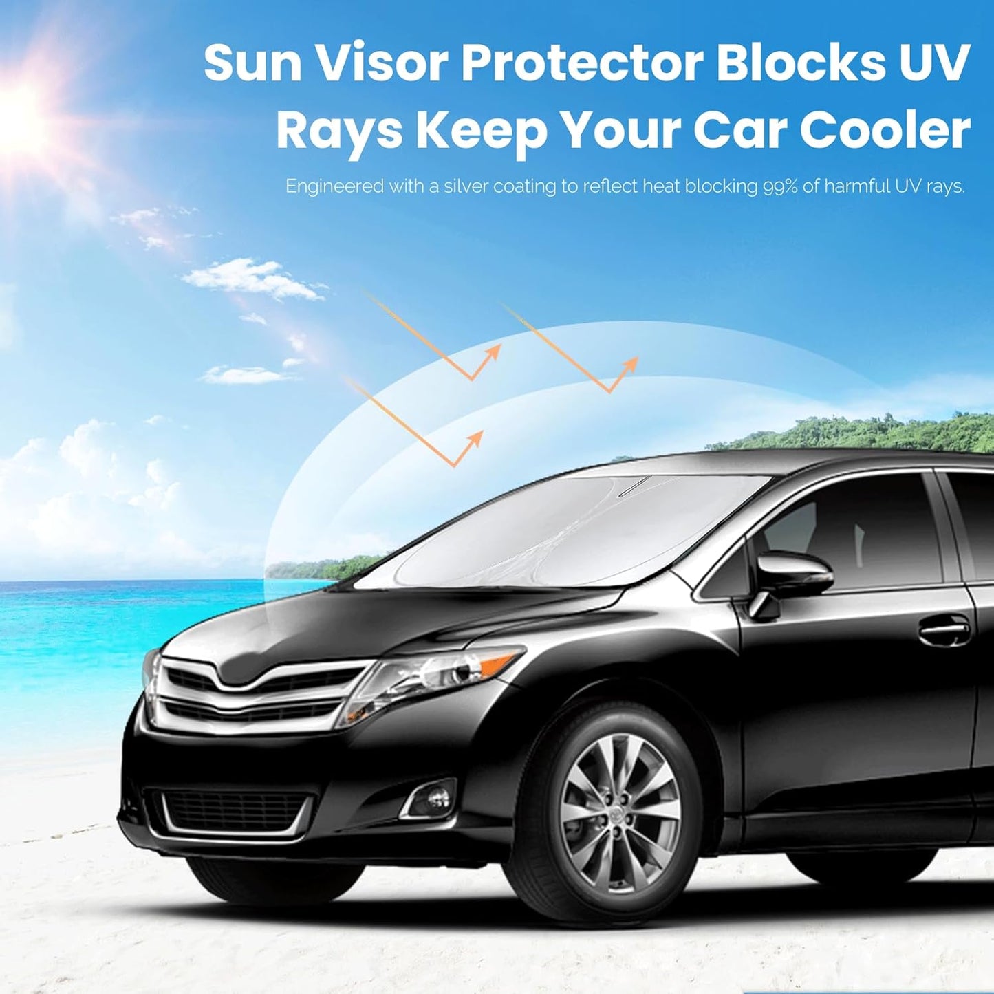 Custom Fit Venza Windshield Sunshade for 2021 2022 2023 2024 2025 Toyota Venza, LE, XLE, Limited, SUV Accessories Front Window 210T Reflective Shield Cover for Windshield Sun Visor Protector Blocks UV