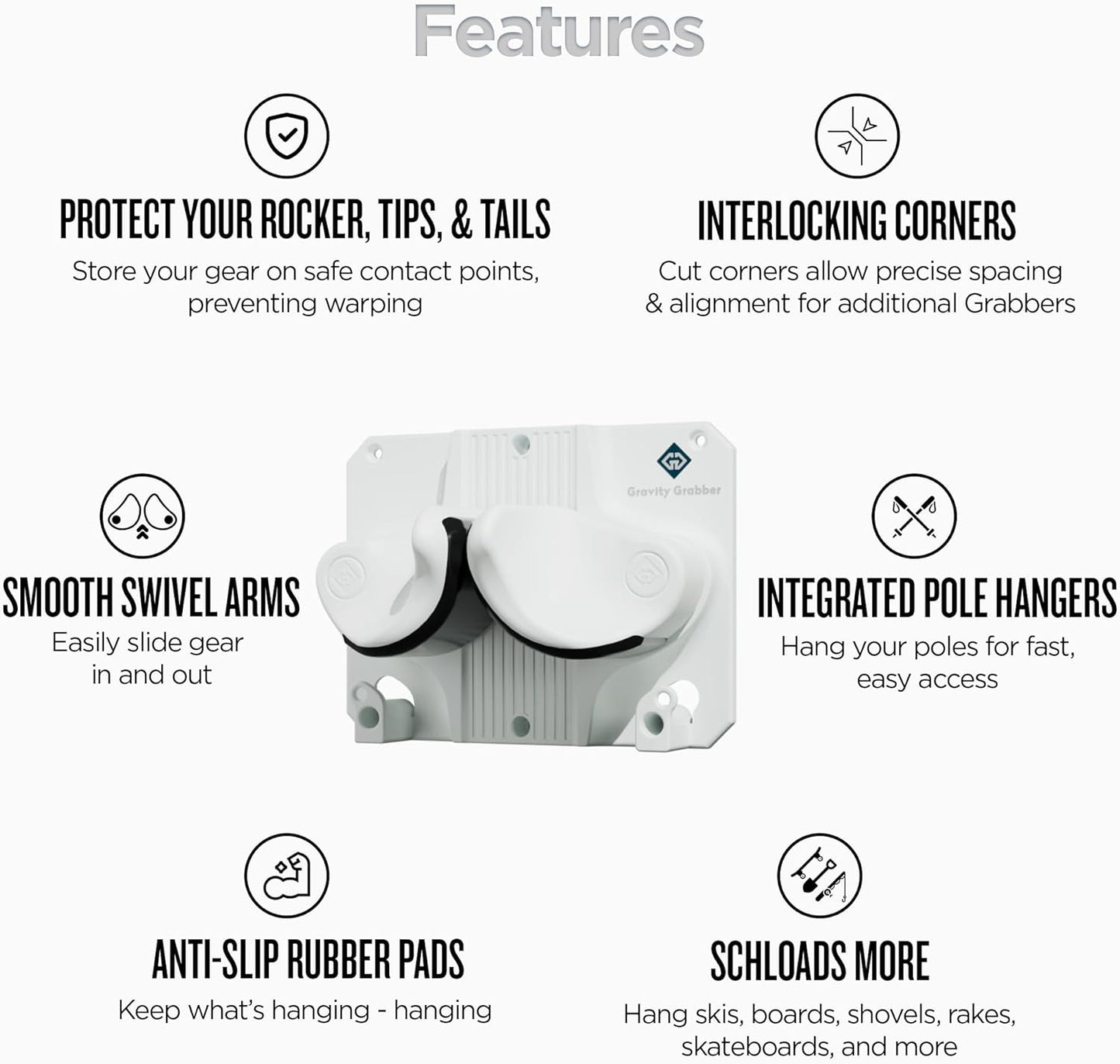 Ultimate Ski & Snowboard Wall Rack | Secure, Non-Slip Storage | Fits Any Ski/Board | Garage Organization | Ski Storage Rack | Snowboard Storage Rack | Winter Gear Organizer | 2 Pck