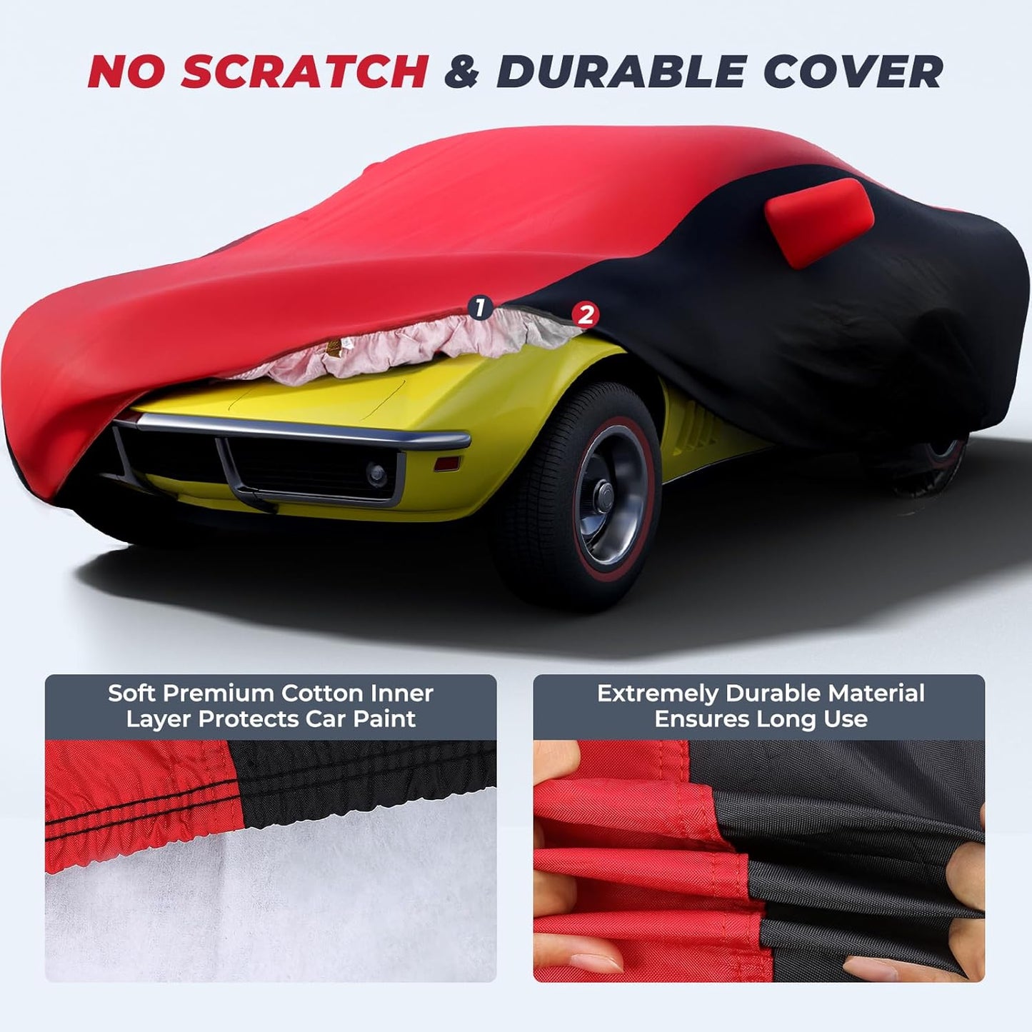 KAKIT Waterproof Car Cover Custom Fit for 1968-1982 C3 Stingray, UV Resistant Fade-Proof Cover for Chevy Corvette, Indoor & Outdoor Use (Red & Black Combo)