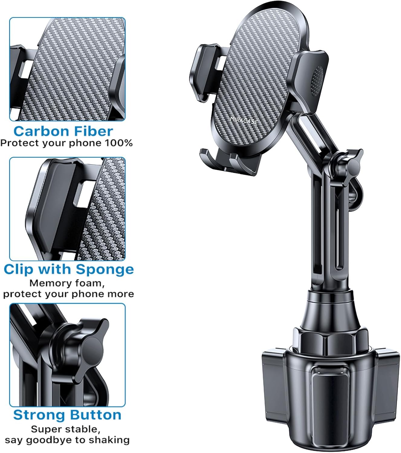 Miracase 2025 Upgraded Universal Cup Phone Holder for Car, [Rotatable & Adjustable] Long Neck Car Cup Holder Phone Mount Compatible with iPhone, Samsung, Google & More Smartphones