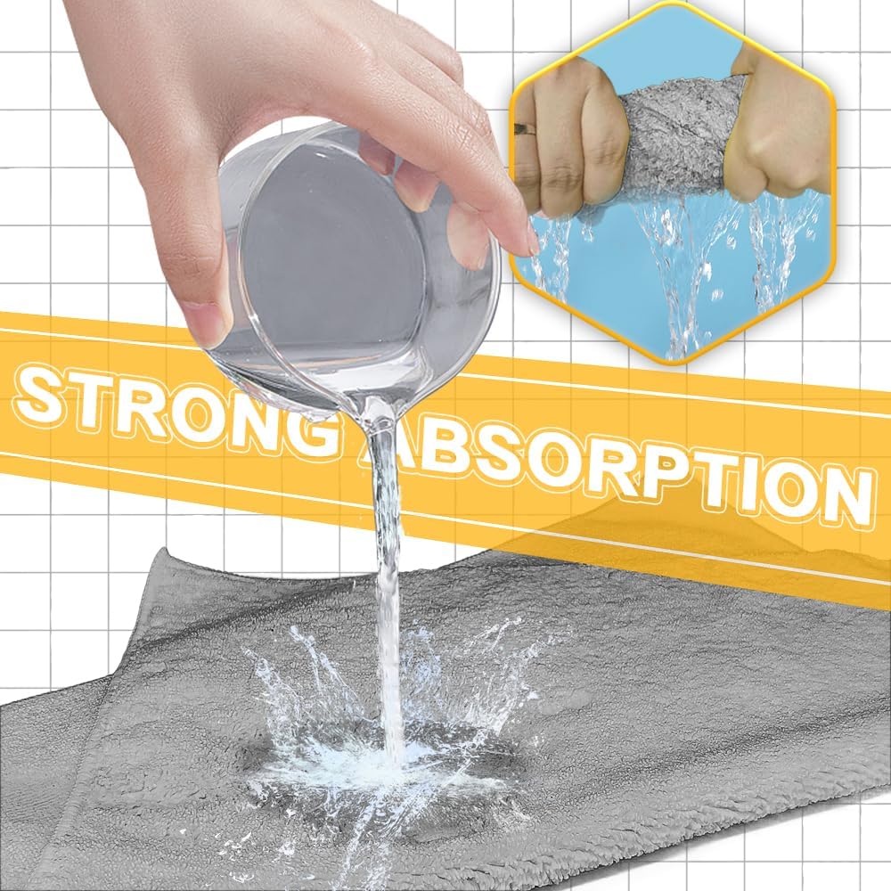 Microfiber Car DryingTowel, Exterior & Interior, Extra Soft,Reusable and Durable,Absorbent, Lint-Free,Interior Microfiber Rags 16in x 16in-12 Packs Grey+Blue+Yellow