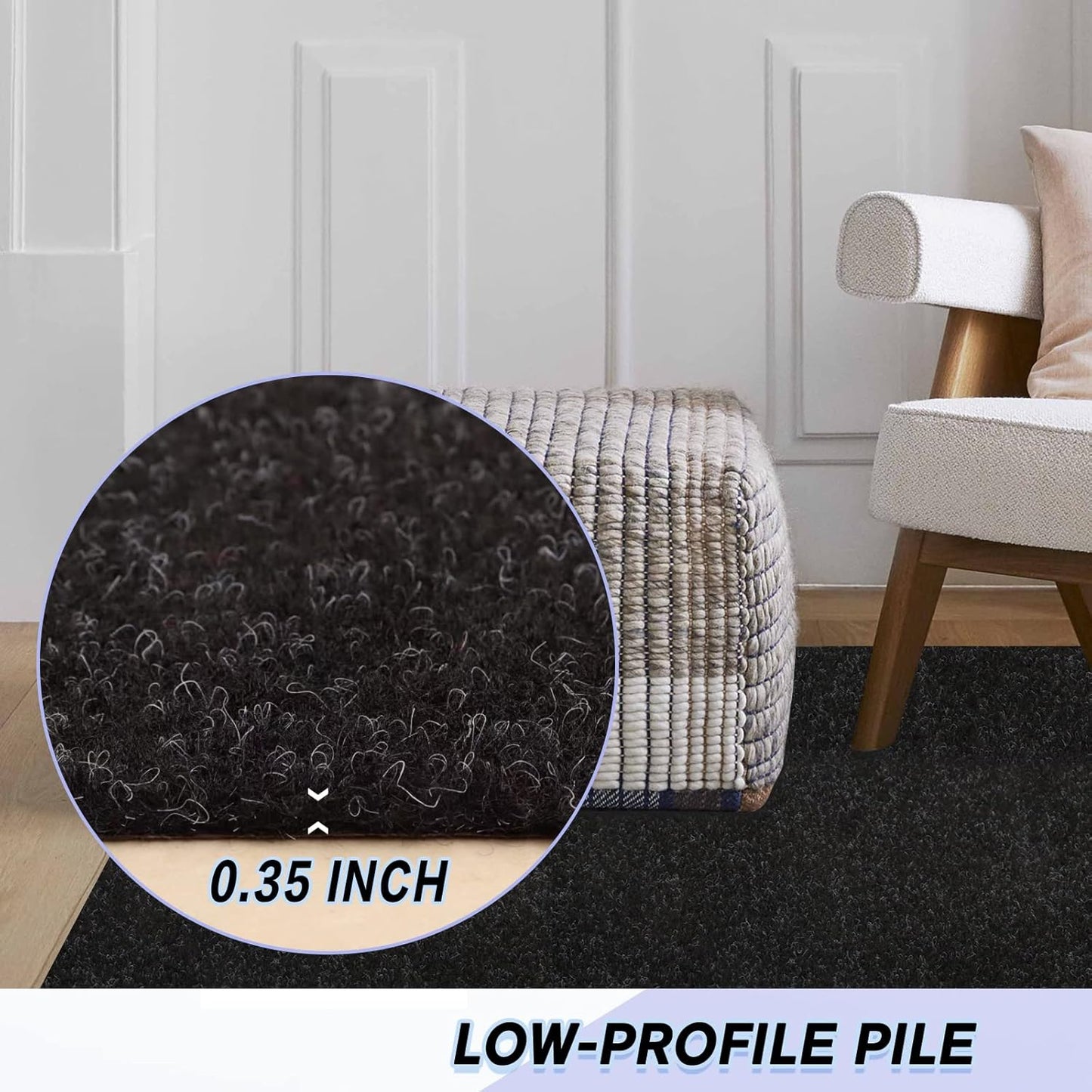 Custom Size Backed Non-Slip Area Rugs Runner, Easy Clean, Waterproof Runner Rugs for Hallway Entryway, Kitchen, Laundry, 3FT x 35FT, Black