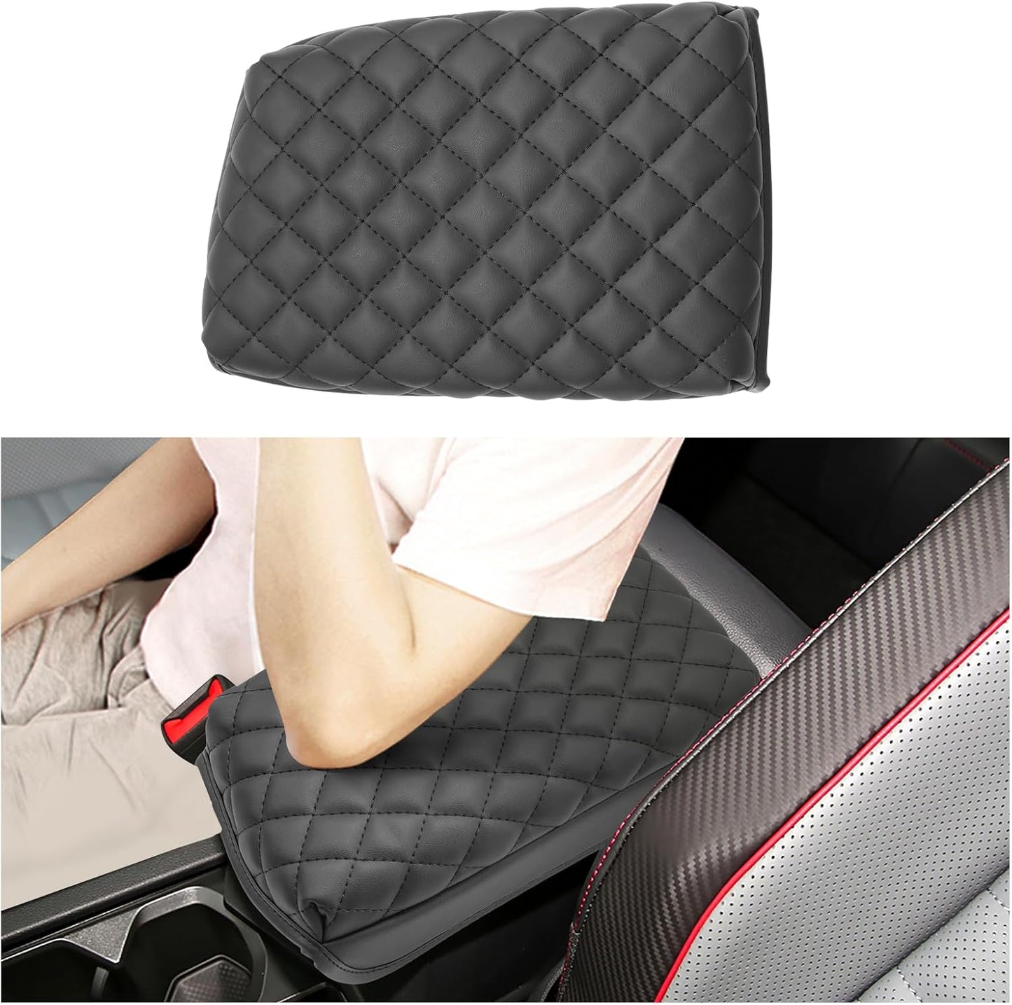 SXCY for 2024 VW Tiguan Armrest Cover Pad for Volkswagen Tiguan 2024 Accessories 2018-2022 2023 2024 Tiguan Center Console Cover 2024 Tiguan/Taos Middle Console Cover (Thicken Pad Checkered Pattern)