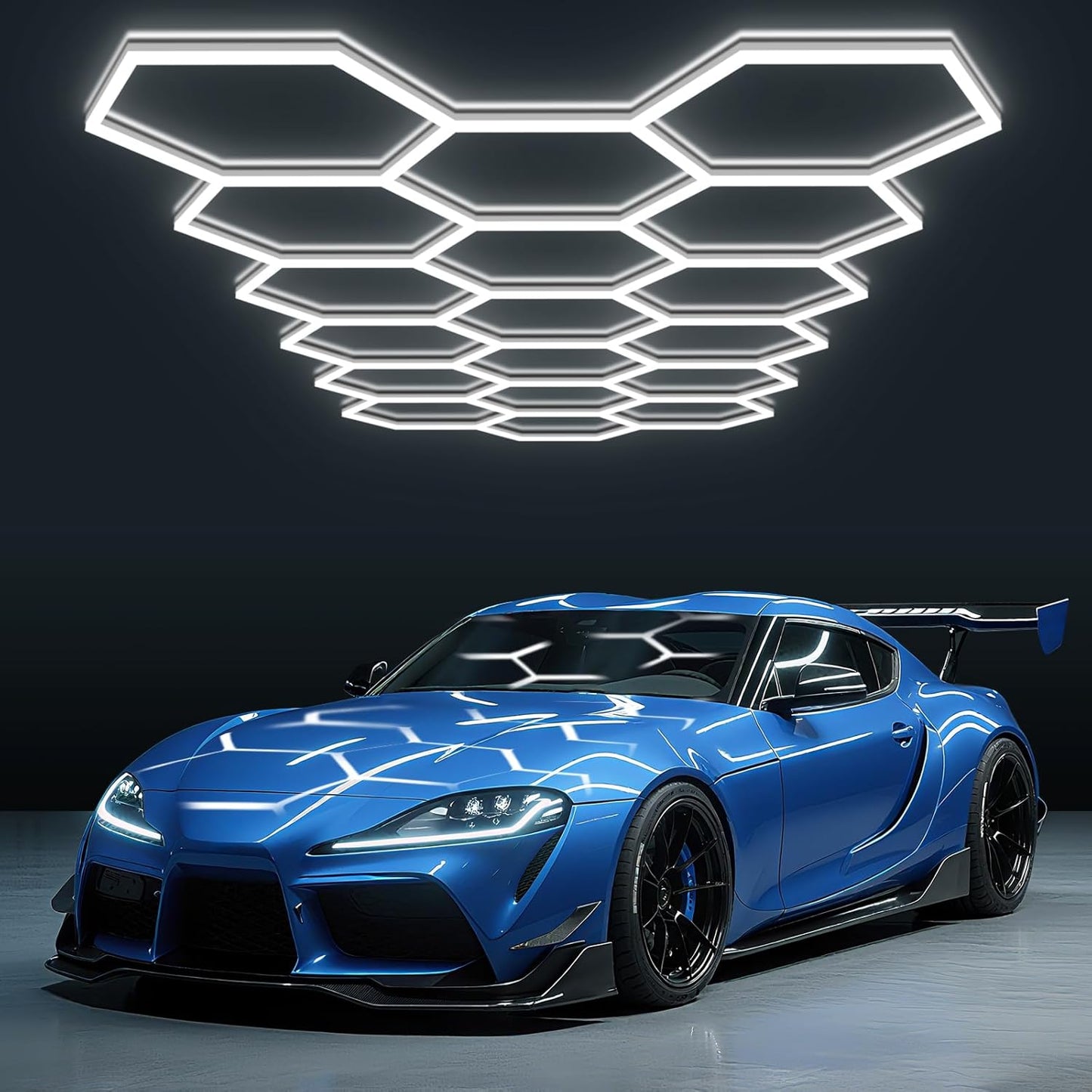BRILLIHOOD Hexagon Garage Lights, LED Car Detailing Lighting, 568W, 68160LM, 6500K Super Bright, 18 Grid Systems Honeycomb Lights for Garage Warehouse Basement Gym