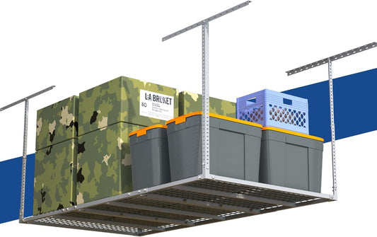 GIOTORENT 3x6FT Heavy Duty Overhead Garage Storage Rack - Adjustable Ceiling Shelving with 520lbs Weight Capacity, Metal Garage Organization System, White