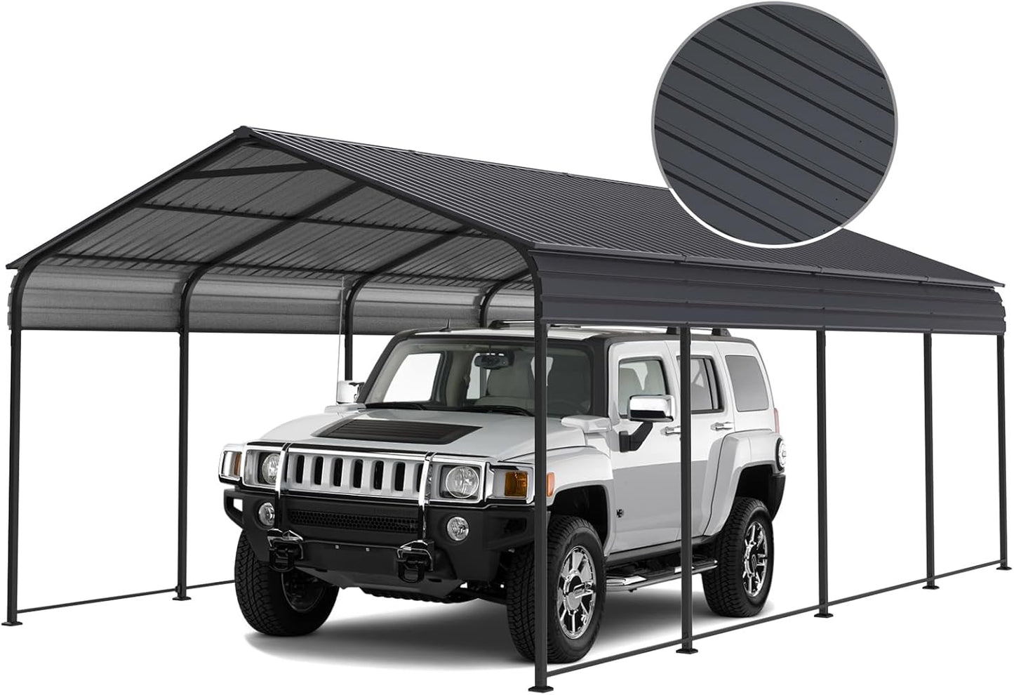 12x20x8.7 FT Carport with Galvanized Steel Roof, Heavy Duty Metal Carport Canopy, Car Shelter Garage for Pickup, Boat, Car and Tractors, Grey