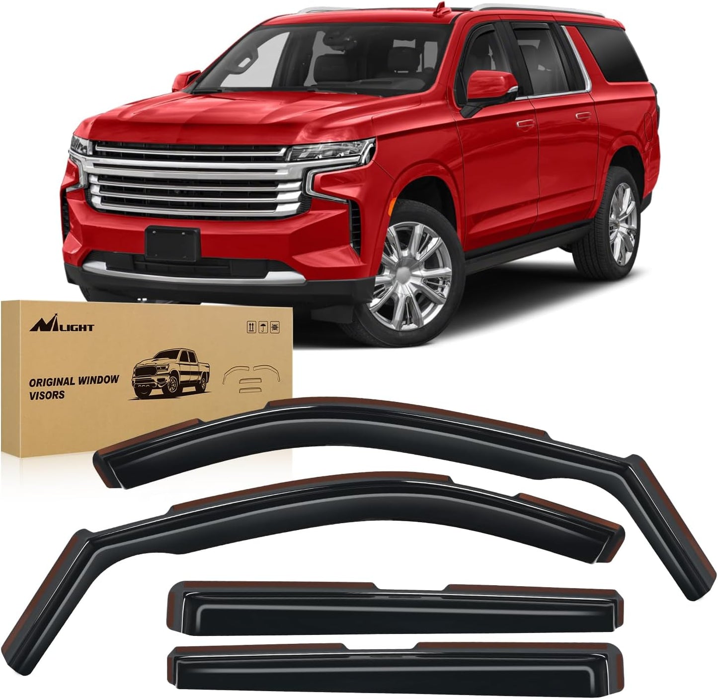 Nilight Durable in Channel Rain Guards for Chevy Suburban 2021 2022 2023 2024 2025 Window Deflectors, Vent Window Visors-4pcs