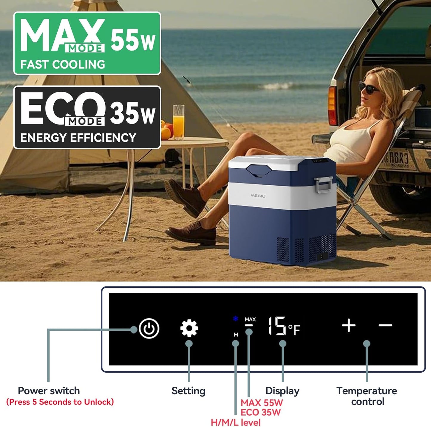 Car Fridge Portable 12V Refrigerator 45 Quart 12 Volt Freezer Compressor Cooler 12V/24V DC 110～240 V AC for Truck Van RV Camper SUV and Home Use