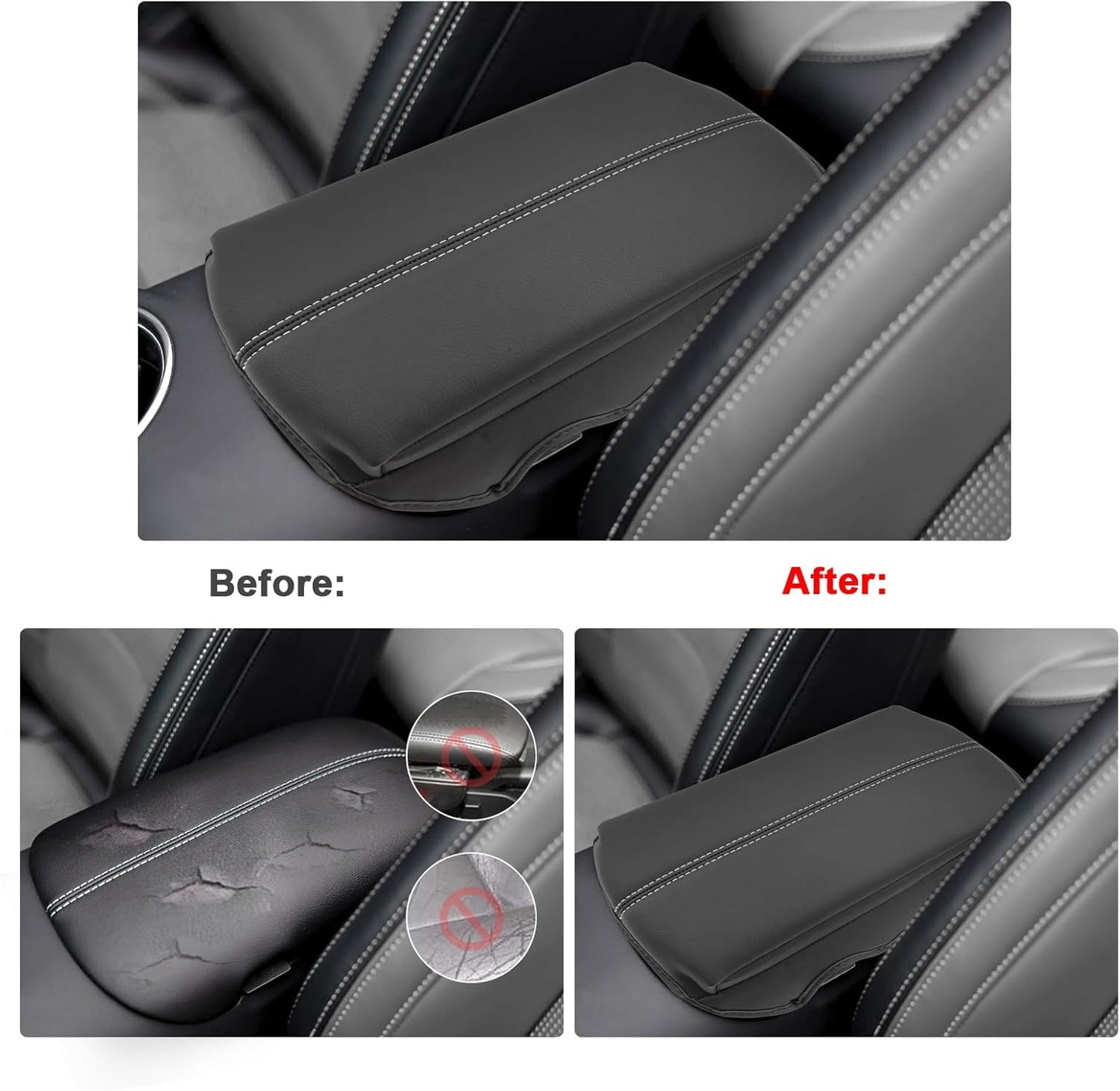 SXCY for 2024 2025 Mustang Armrest Cover (Thickened) for Mustang 2025 Accessories 2024 2025 Mustang Center Console Cover 2025 Mustang Middle Console Cover (Grey Stitched)