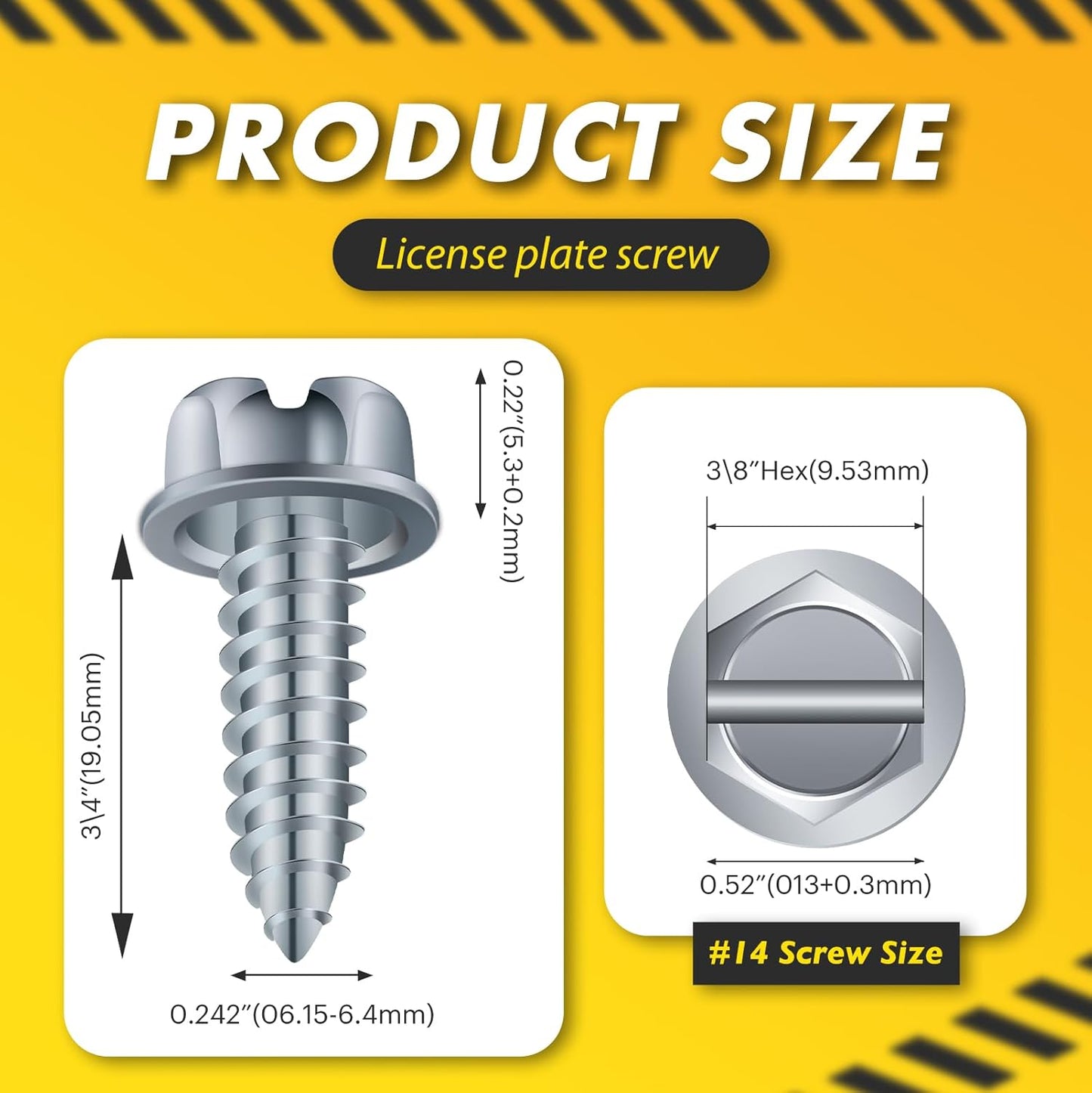 【Upgraded】 100 Pcs License Plate Mounting Screws for Car Dealers #14 x 3/4" Slotted Hex Head License Plate Bolts with Rustproof Finish, Car License Plate Screws for License Plates Frames