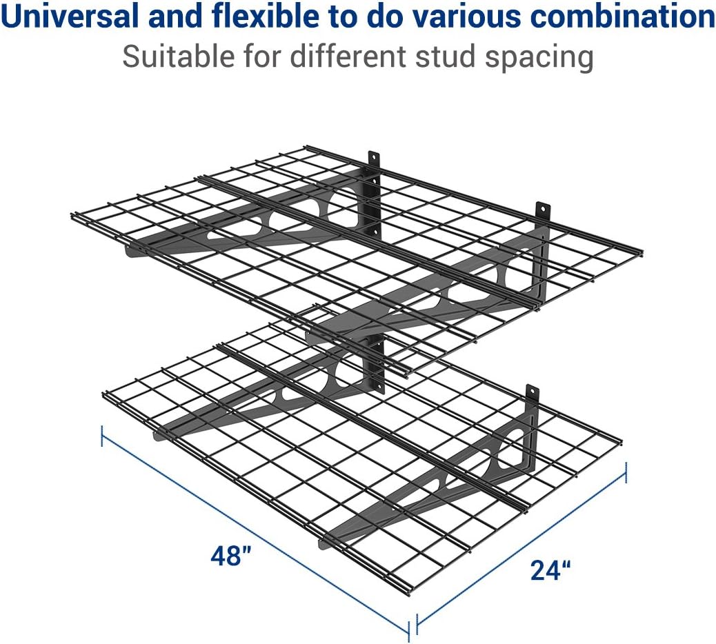 FLEXIMOUNTS 2 Pack 2x4ft Garage Shelving, Wall Shelf Garage Storage Rack, 24-inch-by-48-inch, Black