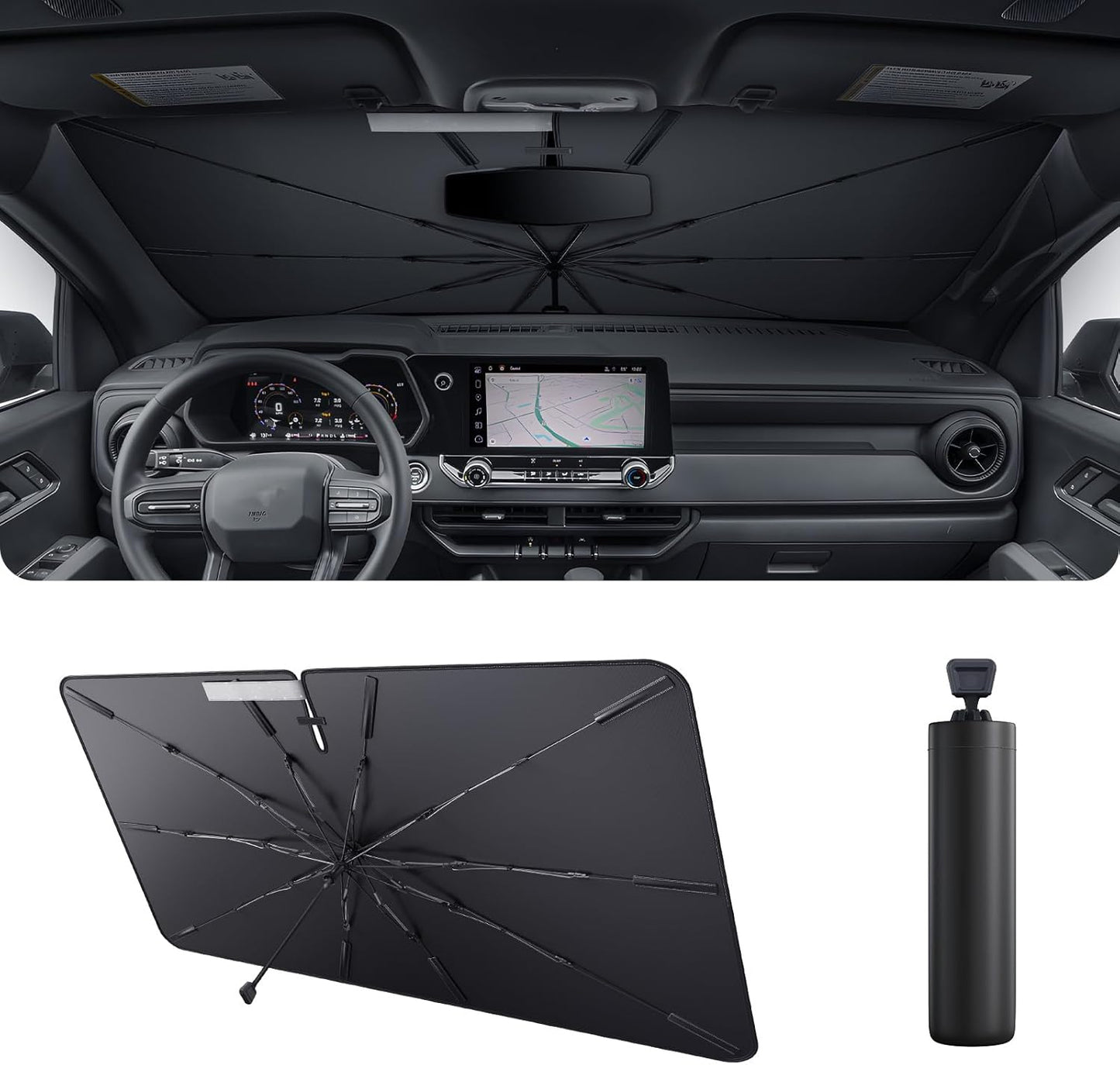 2025 Upgrade Car Windshield Sun Shade Windshield Sunshade Umbrella [Star Fabric] Protect Car from Sun Rays&Heat Damage Keeps Vehicle Cool, Spring Structure Edge Fits Sedans,SUVs,Trucks,Hatchbacks (S3)