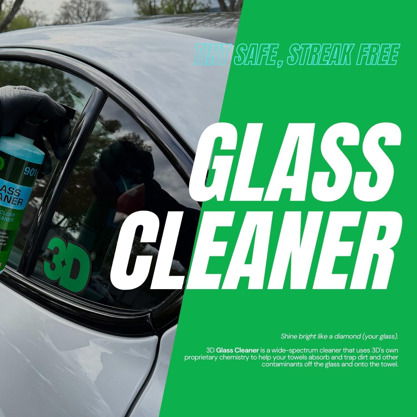 3D Glass Cleaner - Ready to Use, Tint Safe, Streak Free Glass Cleaner - 16oz.