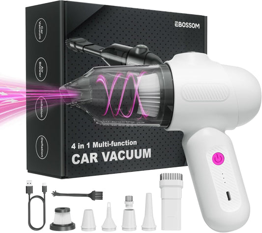 Car Vacuum V6 Pro, Cordless Handheld Vacuum with 8000Pa Suction, 4 in 1 Mini Air Duster for Office, Home, Color White