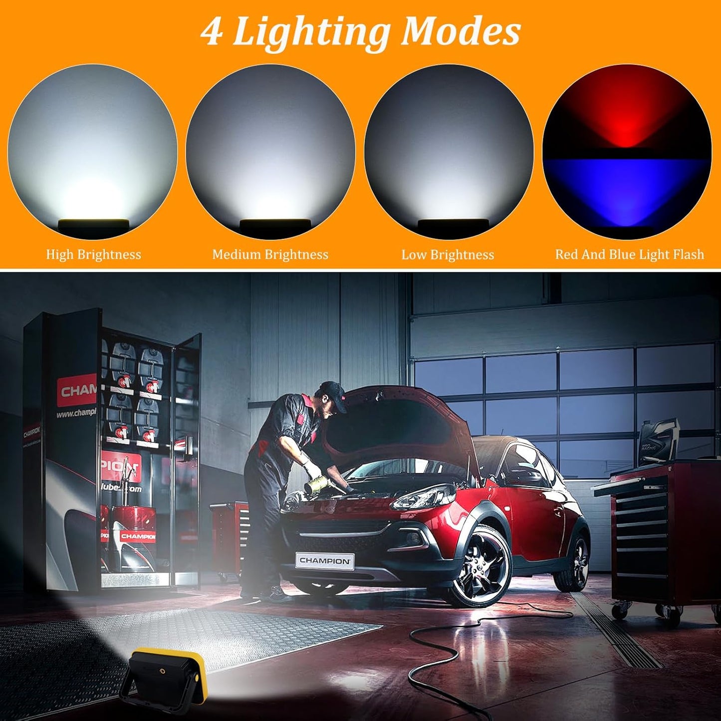 4 Pack Work Light Portable COB LED Super Bright Rechargeable Flood Light Working Lamp Stand USB Cordless Battery Powered Worklight Tool for Outdoor Camping