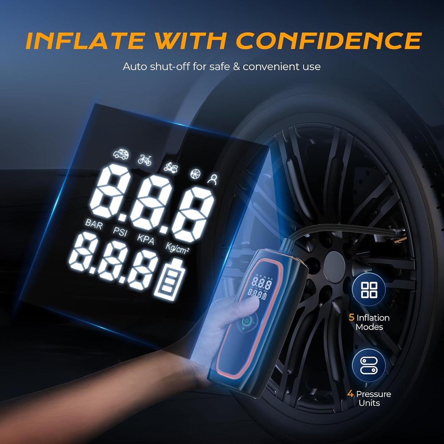 Tire Inflator Portable Air Compressor, 220PSI Air Pump for Car Tires with 26000mAh Battery, One Click Smart Air Pump Tire Inflator for Car, Motorcycle, Bicycle and More with Tire Pressure Gauge