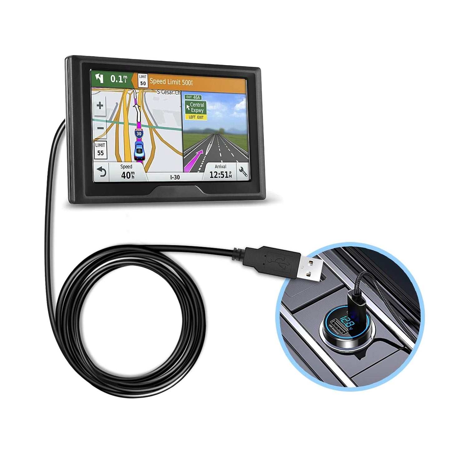 GPS Charger Cable,Mini USB 6.6ft Universal GPS Charging Cord with Voltage Regulator Module 90 Degree Angle Mini USB Power Wire for Garmin GPS Navigator Drive 51 65 Nuvi 50lm 2555lmt 2595lmt 40lm 1300