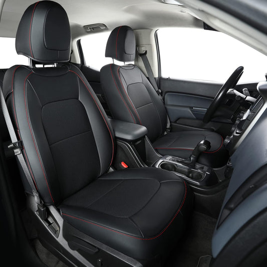 LUCKYMAN CLUB 2 Front Chevy Colorado Seat Covers, fit for 2023 2024 2025 Colorado Crew Cab Z71 LT ZR2 Work Truck with Faux Leather (Black&Red 2 pcs)