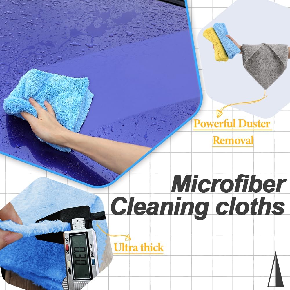 Car Wash Towel(Coral Fleece) for Car,SUV,RV,Motorcycle,Absorbent, Lint-Free, Endless Extra Soft,Reusable and Durable,Interior & Exterior Microfiber Rags 16in x 16in-12 Packs|Blue