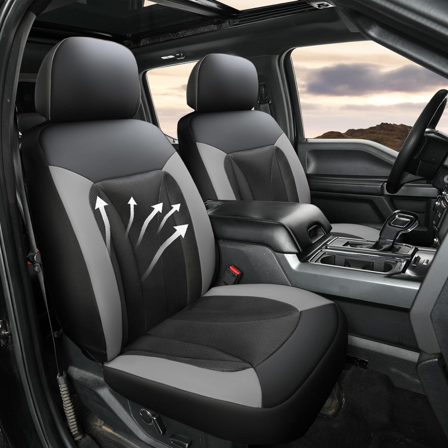 GIANT PANDA 2 Pcs Front 3D Air Mesh Car Seat Cover Custom Fit Ford F150 F250 F350 F450 SuperCrew/Crew Cab Pickup Trucks,Breathable Cooling Seat Protector with Composite Sponge Inside(Gray)