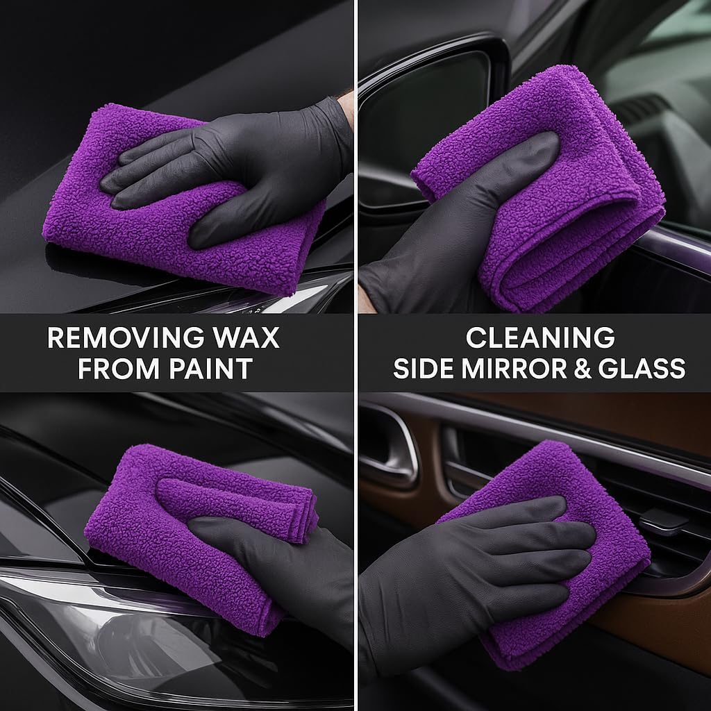 4 Pack Pak Details Edgeless Microfiber Towels for Cars | 16x16 Ultra-Soft, Scratch-Free & Lint-Free Car Detailing Microfiber Cloths for Buffing & Coating | Seamless Finish Auto Cleaning Cloths